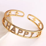 Hiphop Copper Open Bangle Women Happy Heart Crystal Love Bracelet