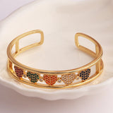 Hiphop Copper Open Bangle Women Happy Heart Crystal Love Bracelet