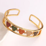 Hiphop Copper Open Bangle Women Happy Heart Crystal Love Bracelet