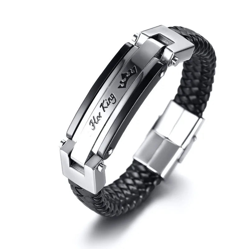 Couple Bracelet leather + stainless steel Bracelet Men Women Lover Gift