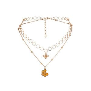 Bee Pendant Necklace Double Layered Choker