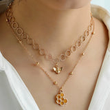 Bee Pendant Necklace Double Layered Choker
