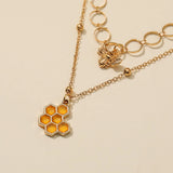 Bee Pendant Necklace Double Layered Choker