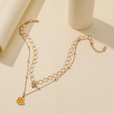 Bee Pendant Necklace Double Layered Choker
