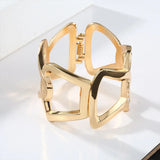 Hollow Out Metal Crystal Chain Bangle Open Cuff Bracelet