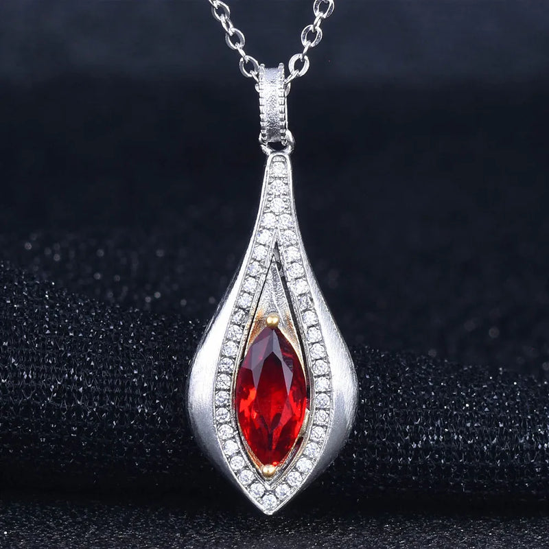Red Crystal Ruby Gemstone Pendant Necklace