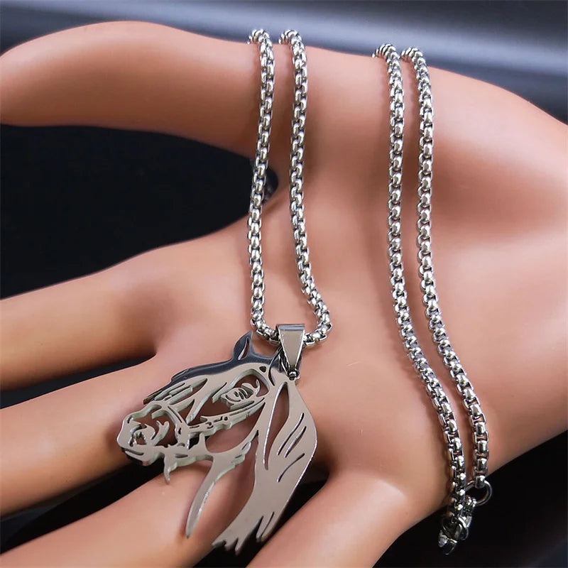 Horse Head Pendant Necklace Stainless Steel Silver Animal Necklaces