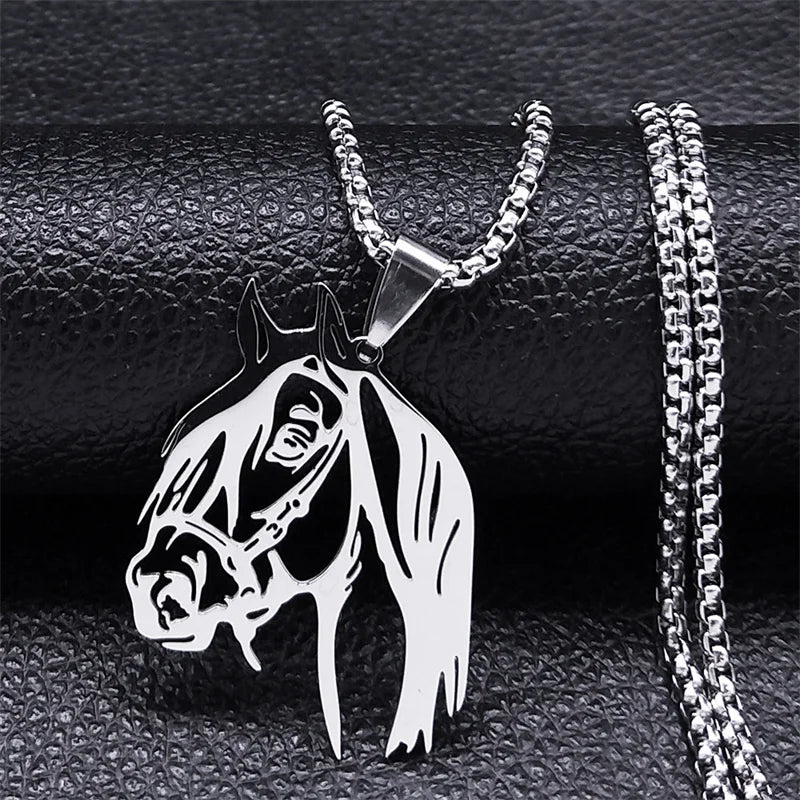 Horse Head Pendant Necklace Stainless Steel Silver Animal Necklaces