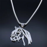 Horse Head Pendant Necklace Stainless Steel Silver Animal Necklaces