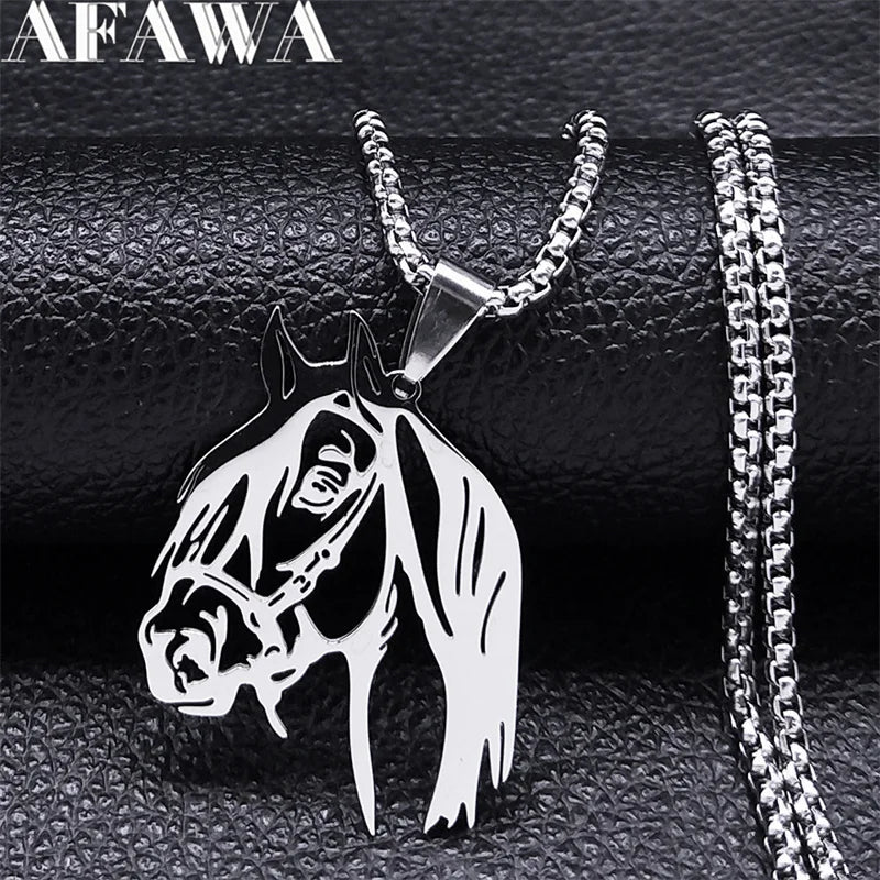 Horse Head Pendant Necklace Stainless Steel Silver Animal Necklaces