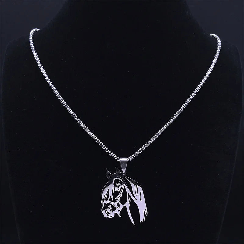 Horse Head Pendant Necklace Stainless Steel Silver Animal Necklaces