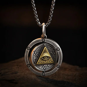 Horus Eye of God Men's Necklace Rotatable Round Pendant Retro Punk Male Jewelry