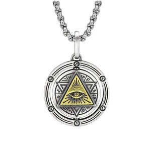 Horus Eye of God Men's Necklace Rotatable Round Pendant Retro Punk Male Jewelry