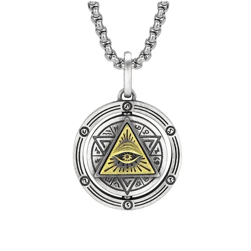 Horus Eye of God Men's Necklace Rotatable Round Pendant Retro Punk Male Jewelry