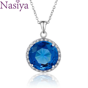 Tourmaline Zircon Pendant Necklace Large Inlay Round 15MM - Party Gift