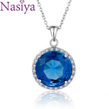 Tourmaline Zircon Pendant Necklace Large Inlay Round 15MM - Party Gift
