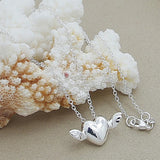 925 Silver Angel Wings Heart Woman Necklace Jewelry Gift