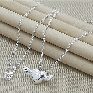 925 Silver Angel Wings Heart Woman Necklace Jewelry Gift