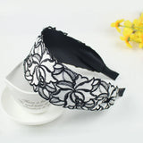 Embroidery Flower Wide Lace Hairband for Women