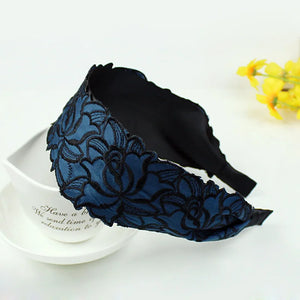 Embroidery Flower Wide Lace Hairband for Women