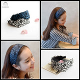Embroidery Flower Wide Lace Hairband for Women