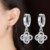 Hot Lucky Flower Crystal Silver Stud Earrings for Women