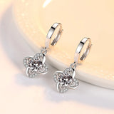 Hot Lucky Flower Crystal Silver Stud Earrings for Women