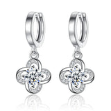Hot Lucky Flower Crystal Silver Stud Earrings for Women