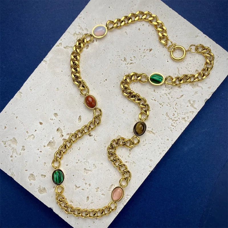 Vintage Titanium Stainless Steel Bracelet Men Women Chain Plated Stone