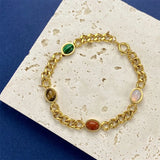 Vintage Titanium Stainless Steel Bracelet Men Women Chain Plated Stone