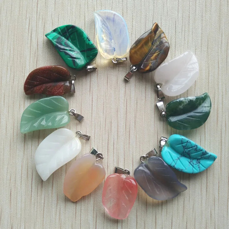 Natural Stone Leaf Charms Pendants for Jewelry Making 12pcs/lot