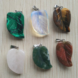 Natural Stone Leaf Charms Pendants for Jewelry Making 12pcs/lot