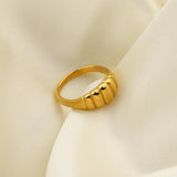 Smooth Round Cow Horn Bag Ring 18k Plated Stainless Steel Women's Rings