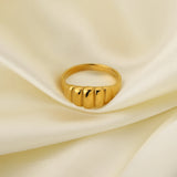 Smooth Round Cow Horn Bag Ring 18k Plated Stainless Steel Women's Rings