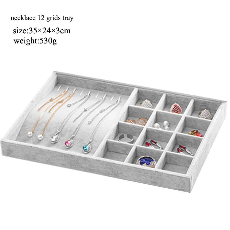Ice Grey Velvet Jewelry Tray Storage Box Organizer Series