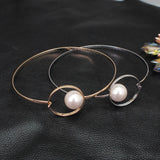 Pearl Bib Torques Choker Necklace, Metal Geometric Collar