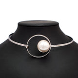 Pearl Bib Torques Choker Necklace, Metal Geometric Collar