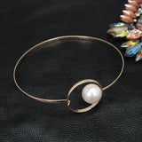 Pearl Bib Torques Choker Necklace, Metal Geometric Collar