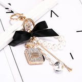 Pearl Perfume Bottle Keychain Car Key Ring Holder Bag Charm Pendant Accessories