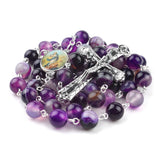 Catholic Rosary Necklace with Dark Purple Stone Beads