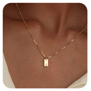 Geometric Square Initial Letter Necklace for Women Stainless Steel