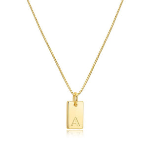 Geometric Square Initial Letter Necklace for Women Stainless Steel