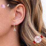 Initials A-Z 925 Silver Alphabet Earrings CZ Silver Huggie Jewelry