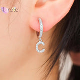 Initials A-Z 925 Silver Alphabet Earrings CZ Silver Huggie Jewelry