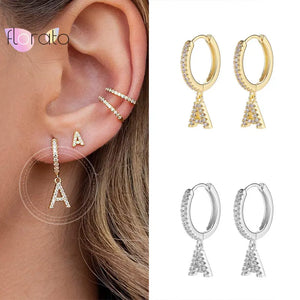 Initials A-Z 925 Silver Alphabet Earrings CZ Silver Huggie Jewelry