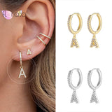 Initials A-Z 925 Silver Alphabet Earrings CZ Silver Huggie Jewelry