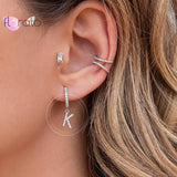 Initials A-Z 925 Silver Alphabet Earrings CZ Silver Huggie Jewelry
