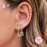 Initials A-Z 925 Silver Alphabet Earrings CZ Silver Huggie Jewelry