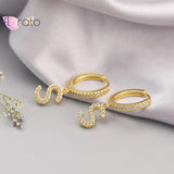 Initials A-Z 925 Silver Alphabet Earrings CZ Silver Huggie Jewelry