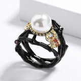 Bohemian Pearl Inlay Ring, Elegant Women's Jewelry